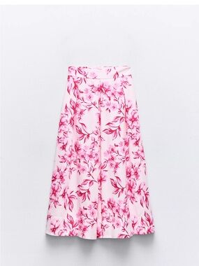 Zara Pink Floral Midi Skirt